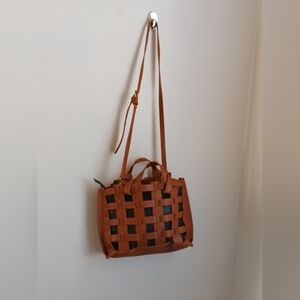Anthropologie Purse Brown Woven Leather Shoulder Bag
